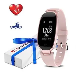 LEMFO waterproof fitness tracker for women in pink with heart rate monitor, sleep tracking, smart notifications and stylish bracelet design